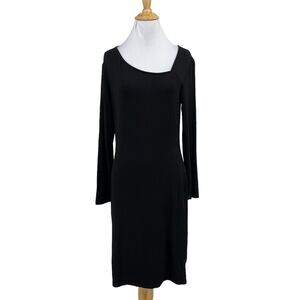 Fraiche By J Dress Womens M Medium Black Asymmetrical Neck Long Sleeve Stretch